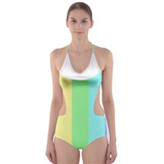 Rainbow Cloud Background Pastel Template Multi Coloured Abstract Cut-out One Piece Swimsuit