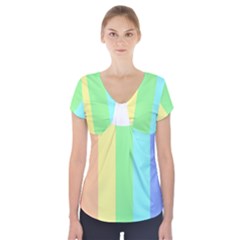 Rainbow Cloud Background Pastel Template Multi Coloured Abstract Short Sleeve Front Detail Top