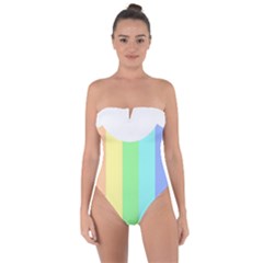 Rainbow Cloud Background Pastel Template Multi Coloured Abstract Tie Back One Piece Swimsuit