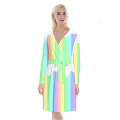 Rainbow Cloud Background Pastel Template Multi Coloured Abstract Long Sleeve Velvet Front Wrap Dress