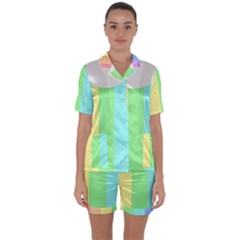 Rainbow Cloud Background Pastel Template Multi Coloured Abstract Satin Short Sleeve Pajamas Set by Maspions