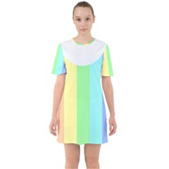 Rainbow Cloud Background Pastel Template Multi Coloured Abstract Sixties Short Sleeve Mini Dress