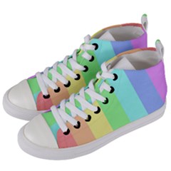 Rainbow Cloud Background Pastel Template Multi Coloured Abstract Women s Mid-top Canvas Sneakers