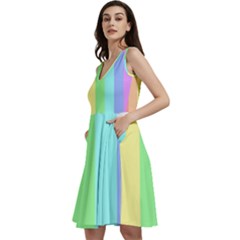 Rainbow Cloud Background Pastel Template Multi Coloured Abstract Sleeveless V-neck Skater Dress With Pockets