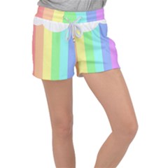 Rainbow Cloud Background Pastel Template Multi Coloured Abstract Women s Velour Lounge Shorts