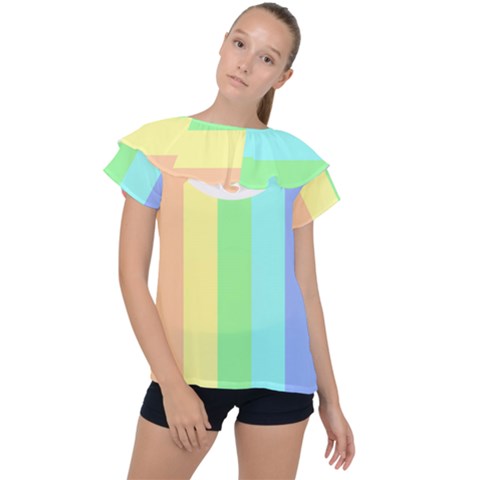 Rainbow Cloud Background Pastel Template Multi Coloured Abstract Ruffle Collar Chiffon Blouse by Maspions