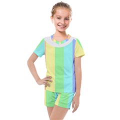 Rainbow Cloud Background Pastel Template Multi Coloured Abstract Kids  Mesh T-shirt And Shorts Set