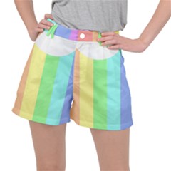 Rainbow Cloud Background Pastel Template Multi Coloured Abstract Women s Ripstop Shorts