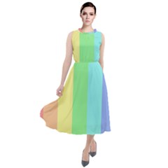 Rainbow Cloud Background Pastel Template Multi Coloured Abstract Round Neck Boho Dress