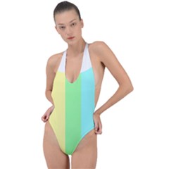 Rainbow Cloud Background Pastel Template Multi Coloured Abstract Backless Halter One Piece Swimsuit by Maspions