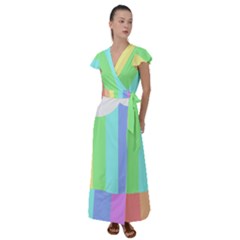 Rainbow Cloud Background Pastel Template Multi Coloured Abstract Flutter Sleeve Maxi Dress by Maspions