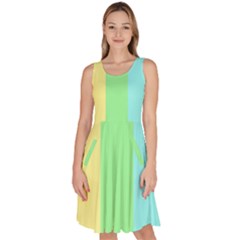 Rainbow Cloud Background Pastel Template Multi Coloured Abstract Knee Length Skater Dress With Pockets