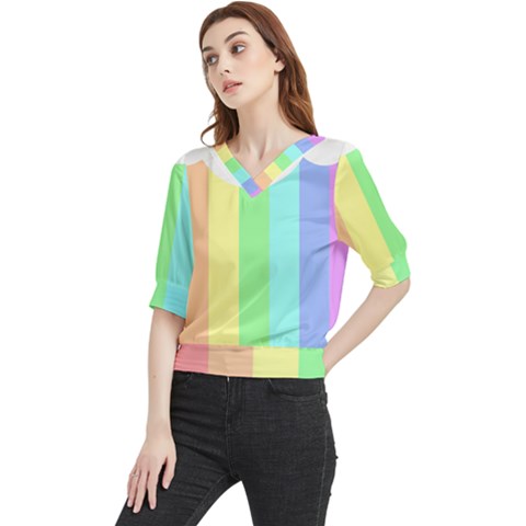 Rainbow Cloud Background Pastel Template Multi Coloured Abstract Quarter Sleeve Blouse by Maspions