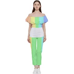 Rainbow Cloud Background Pastel Template Multi Coloured Abstract Bardot Ruffle Jumpsuit by Maspions