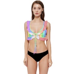 Rainbow Cloud Background Pastel Template Multi Coloured Abstract Low Cut Ruffle Edge Bikini Top by Maspions