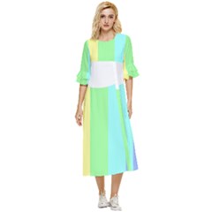 Rainbow Cloud Background Pastel Template Multi Coloured Abstract Double Cuff Midi Dress by Maspions