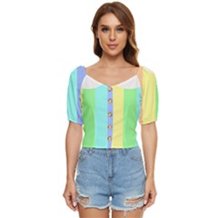 Rainbow Cloud Background Pastel Template Multi Coloured Abstract Button Up Blouse