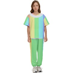 Rainbow Cloud Background Pastel Template Multi Coloured Abstract Kids  T-shirt And Pants Sports Set by Maspions