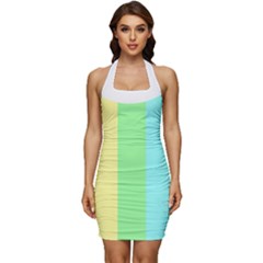 Rainbow Cloud Background Pastel Template Multi Coloured Abstract Sleeveless Wide Square Neckline Ruched Bodycon Dress by Maspions