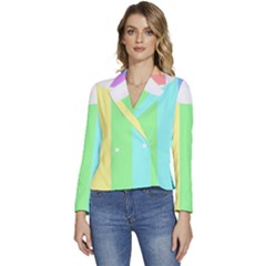 Rainbow Cloud Background Pastel Template Multi Coloured Abstract Women s Long Sleeve Revers Collar Cropped Jacket by Maspions