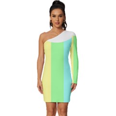 Rainbow Cloud Background Pastel Template Multi Coloured Abstract Long Sleeve One Shoulder Mini Dress by Maspions