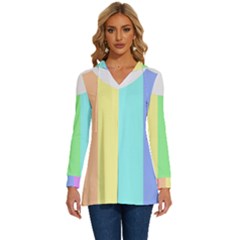 Rainbow Cloud Background Pastel Template Multi Coloured Abstract Long Sleeve Drawstring Hooded Top by Maspions