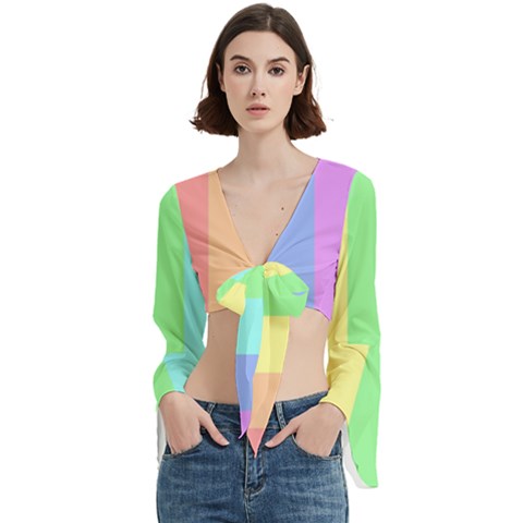 Rainbow Cloud Background Pastel Template Multi Coloured Abstract Trumpet Sleeve Cropped Top by Maspions