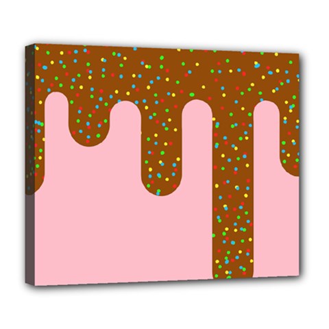 Ice Cream Dessert Food Cake Chocolate Sprinkles Sweet Colorful Drip Sauce Cute Deluxe Canvas 24  X 20  (stretched)