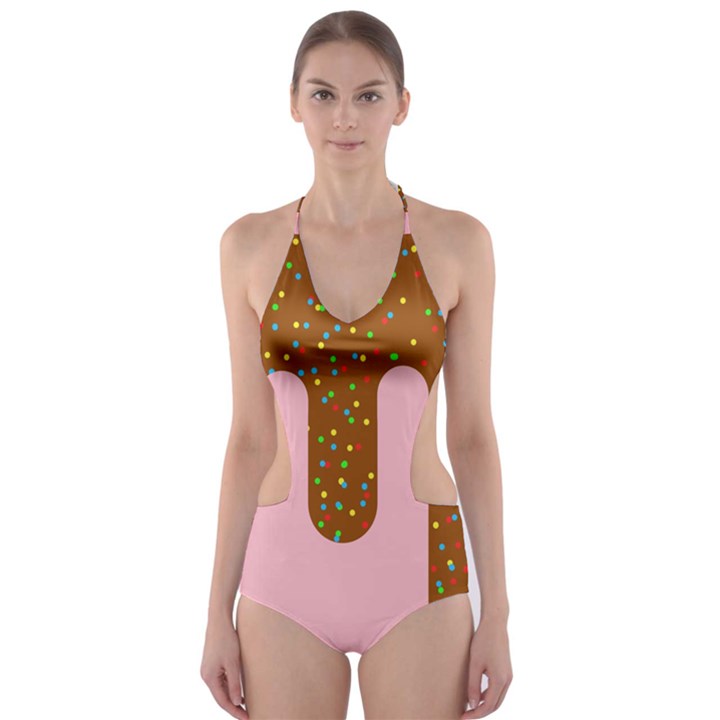 Ice Cream Dessert Food Cake Chocolate Sprinkles Sweet Colorful Drip Sauce Cute Cut-Out One Piece Swimsuit