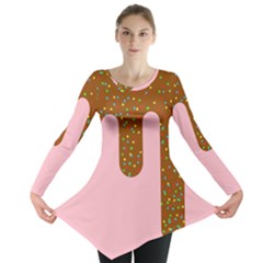 Ice Cream Dessert Food Cake Chocolate Sprinkles Sweet Colorful Drip Sauce Cute Long Sleeve Tunic  by Maspions