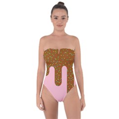 Ice Cream Dessert Food Cake Chocolate Sprinkles Sweet Colorful Drip Sauce Cute Tie Back One Piece Swimsuit by Maspions