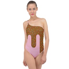 Ice Cream Dessert Food Cake Chocolate Sprinkles Sweet Colorful Drip Sauce Cute Classic One Shoulder Swimsuit by Maspions