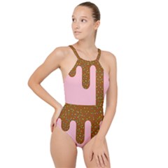 Ice Cream Dessert Food Cake Chocolate Sprinkles Sweet Colorful Drip Sauce Cute High Neck One Piece Swimsuit by Maspions