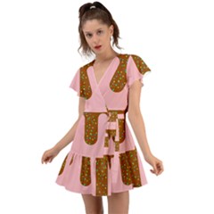 Ice Cream Dessert Food Cake Chocolate Sprinkles Sweet Colorful Drip Sauce Cute Flutter Sleeve Wrap Dress by Maspions