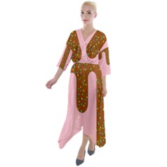 Ice Cream Dessert Food Cake Chocolate Sprinkles Sweet Colorful Drip Sauce Cute Quarter Sleeve Wrap Front Maxi Dress by Maspions