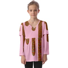 Ice Cream Dessert Food Cake Chocolate Sprinkles Sweet Colorful Drip Sauce Cute Kids  V Neck Casual Top by Maspions