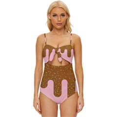 Ice Cream Dessert Food Cake Chocolate Sprinkles Sweet Colorful Drip Sauce Cute Knot Front One-piece Swimsuit by Maspions