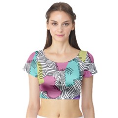 Lines Line Art Pastel Abstract Multicoloured Surfaces Art Short Sleeve Crop Top