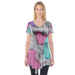 Lines Line Art Pastel Abstract Multicoloured Surfaces Art Short Sleeve Tunic  by Maspions