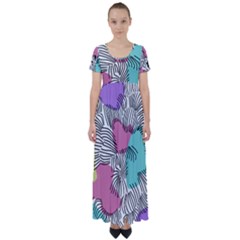 Lines Line Art Pastel Abstract Multicoloured Surfaces Art High Waist Short Sleeve Maxi Dress