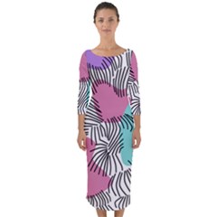 Lines Line Art Pastel Abstract Multicoloured Surfaces Art Quarter Sleeve Midi Bodycon Dress