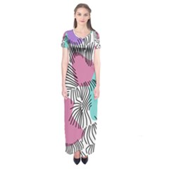 Lines Line Art Pastel Abstract Multicoloured Surfaces Art Short Sleeve Maxi Dress by Maspions