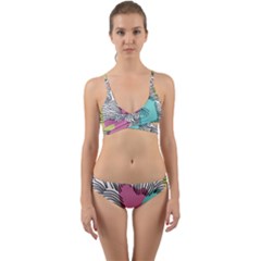 Lines Line Art Pastel Abstract Multicoloured Surfaces Art Wrap Around Bikini Set