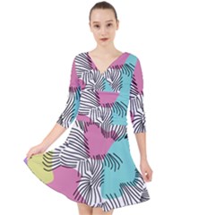 Lines Line Art Pastel Abstract Multicoloured Surfaces Art Quarter Sleeve Front Wrap Dress