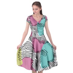 Lines Line Art Pastel Abstract Multicoloured Surfaces Art Cap Sleeve Wrap Front Dress