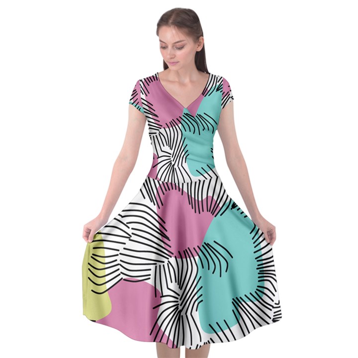 Lines Line Art Pastel Abstract Multicoloured Surfaces Art Cap Sleeve Wrap Front Dress