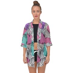 Lines Line Art Pastel Abstract Multicoloured Surfaces Art Open Front Chiffon Kimono by Maspions