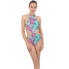 Lines Line Art Pastel Abstract Multicoloured Surfaces Art Halter Side Cut Swimsuit