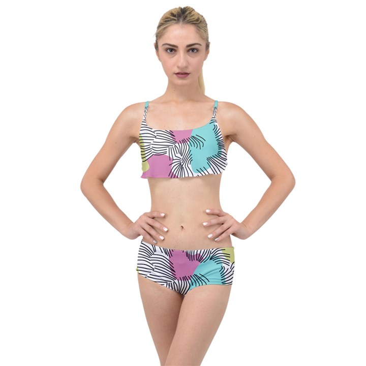 Lines Line Art Pastel Abstract Multicoloured Surfaces Art Layered Top Bikini Set