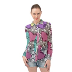 Lines Line Art Pastel Abstract Multicoloured Surfaces Art Long Sleeve Chiffon Shirt